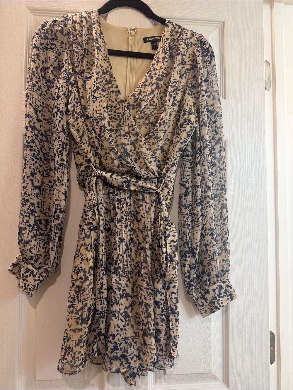 Express Beige and Navy Abstract Wrap short romper